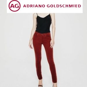 AG - Adriano Goldschmed Maroon Corduroy 'The Legging Super Skinny' Mid-Rise Pant